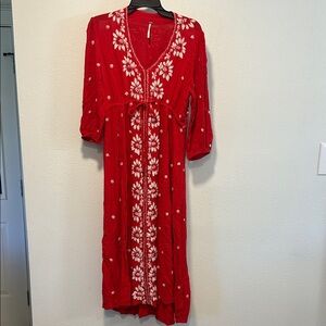 Free People Red Floral Midi Dress